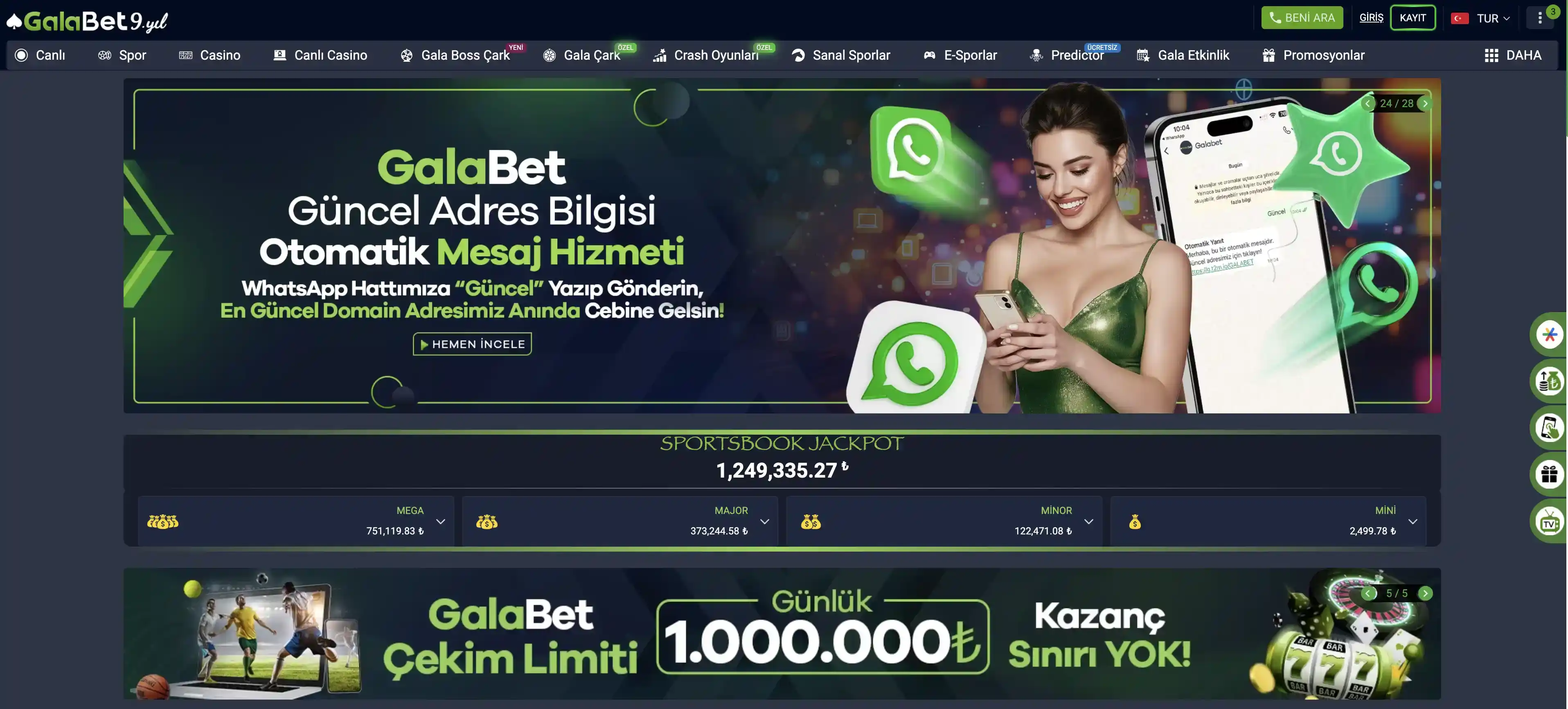 GalaBet web sitesi arayüzünü gösteren ekran görüntüsü