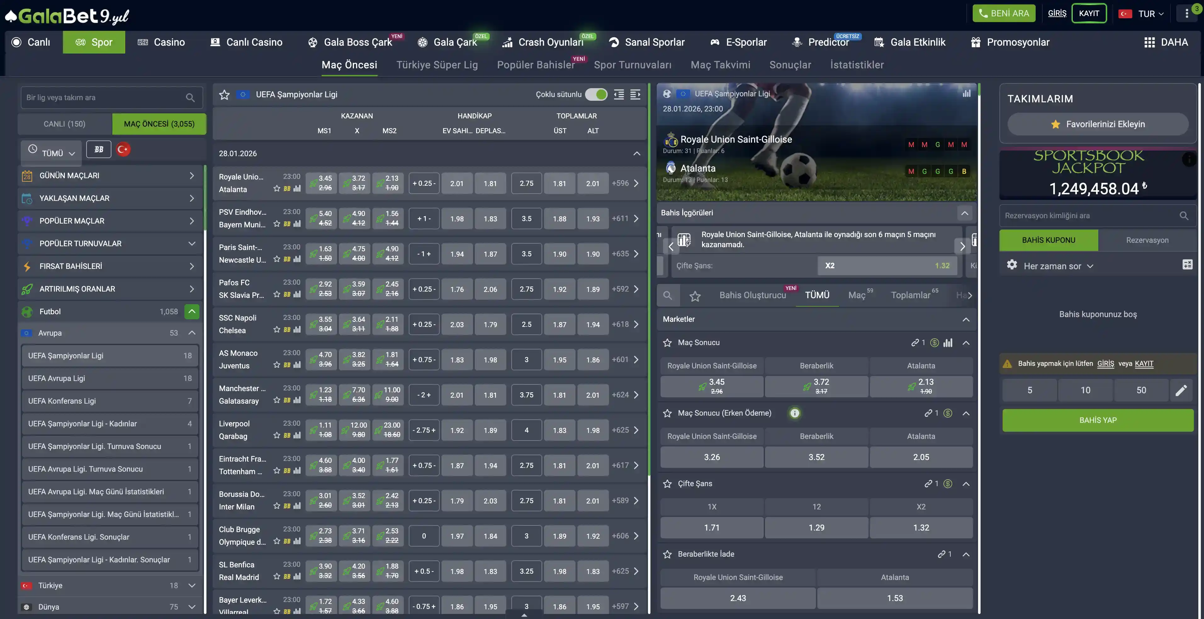 GalaBet web sitesi arayüzünü gösteren ekran görüntüsü