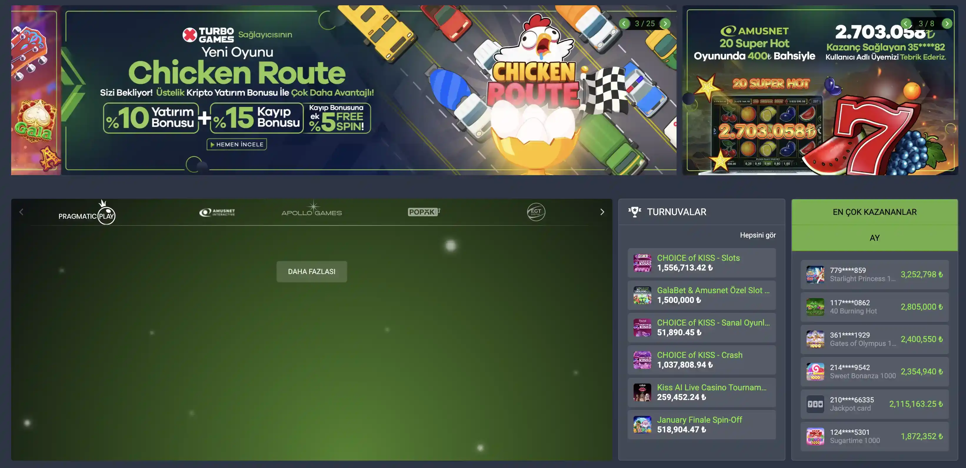 GalaBet web sitesi arayüzünü gösteren ekran görüntüsü