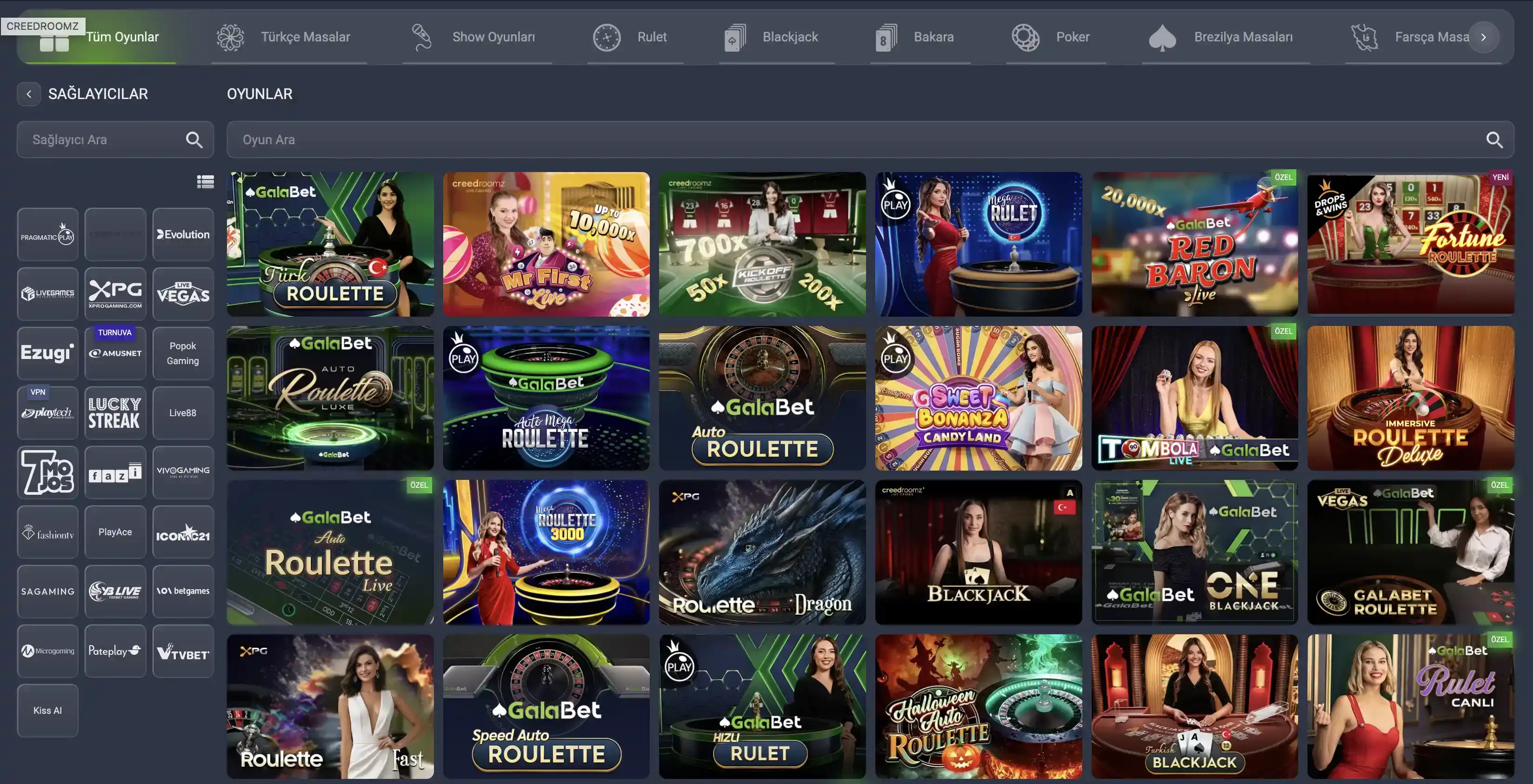 GalaBet web sitesi arayüzünü gösteren ekran görüntüsü