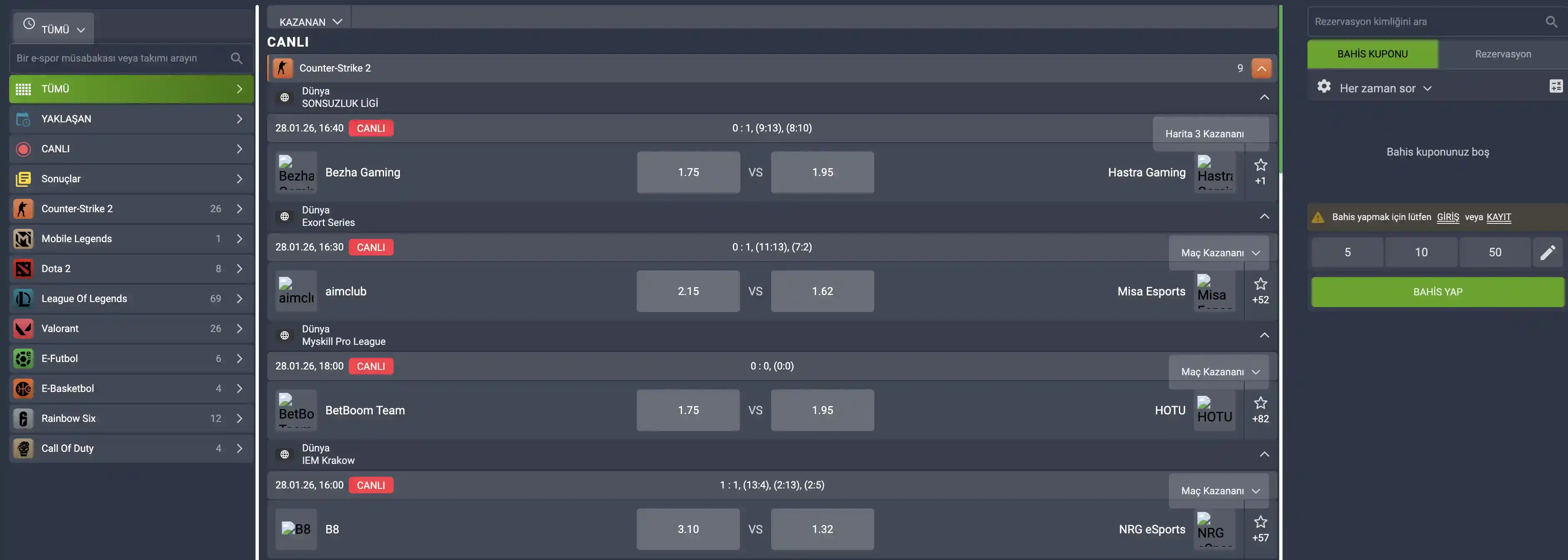 GalaBet web sitesi arayüzünü gösteren ekran görüntüsü
