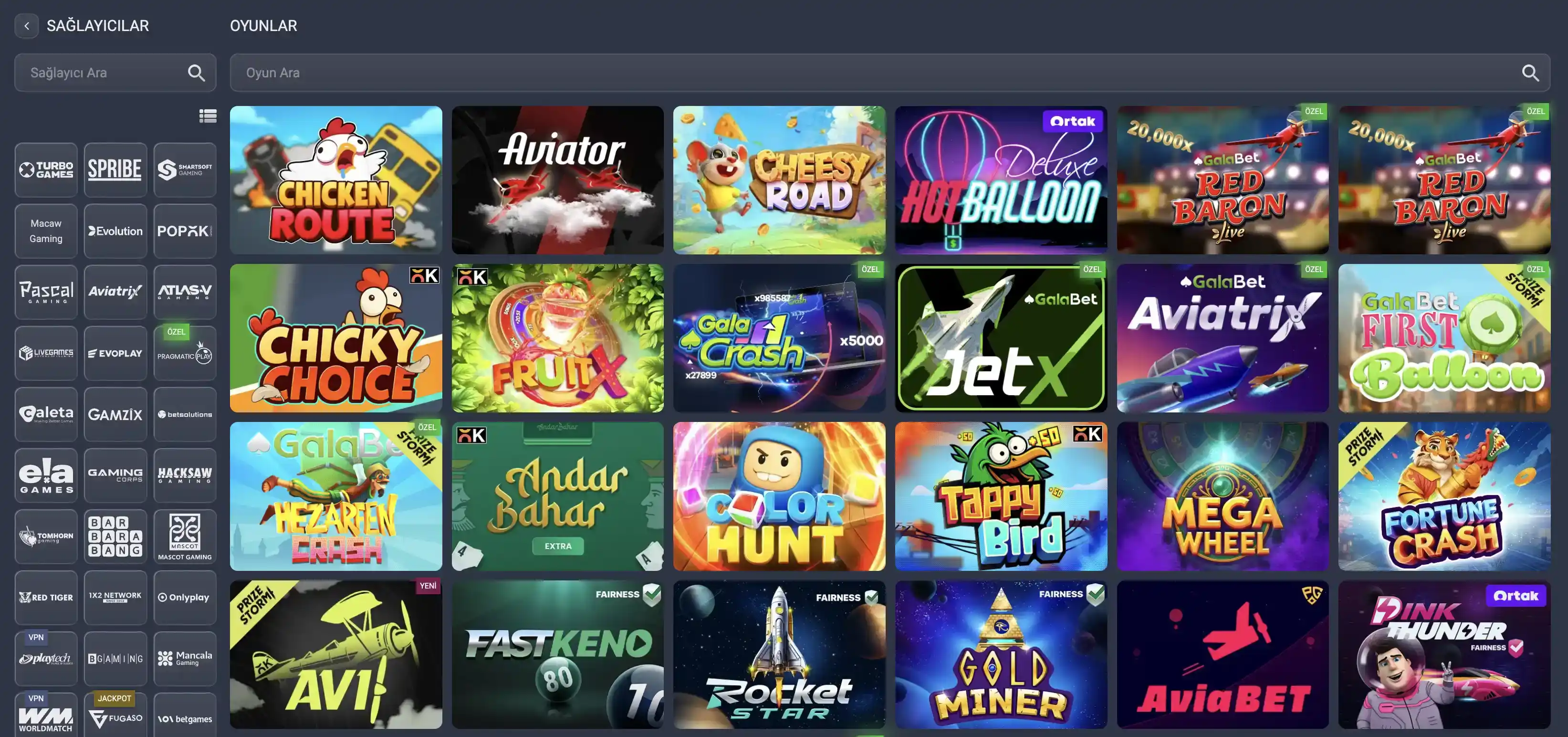 GalaBet web sitesi arayüzünü gösteren ekran görüntüsü